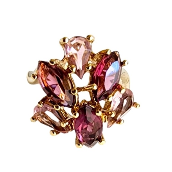Vintage 14K Cocktail Ring Faux Amethyst Mob Wife Gold Electroplate Plated 7.5 - Picture 1 of 5